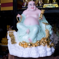 Tượng Phật Đẹp Di Lặc Bằng Đá Ép Đài Loan Áo Xanh Ngọc Size 40cm 1