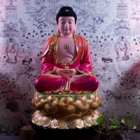 Tượng Phật A Di Đà Composite Áo Đỏ Ngồi Đài Sen( Size 50cm)1