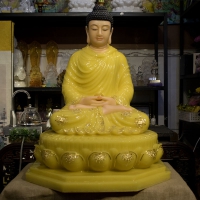 Tượng Phật Bổn Sư Thích Ca Đẹp Đá Thạch Anh Vàng 90cm 1