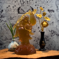 Tượng Phật Di Lặc Đá Lưu Ly Màu Hổ Phách (Cao 24cm)1