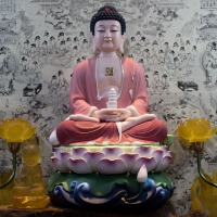 Tượng Phật Dược Sư Men Sứ Nhám Vẽ Màu - Áo Hồng ( Size 40cm)2