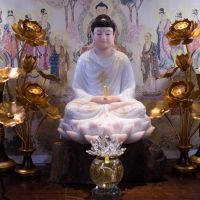 Tôn Tượng Phật Dược Sư Bột Đá Khoáng Cao Cấp Viền Vàng 48cm1