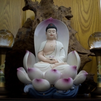Tượng Phật A Di Đà Men Sứ Màu Ngồi Trong Hoa Sen 42cm6