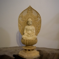 Tượng Phật A Di Đà Gỗ Long Não Ngồi Đài Sen 28cm1