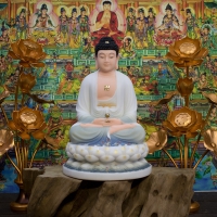Tượng Phật A Di Đà Đá Khoán Áo Trắng Xanh Lam 48cm6