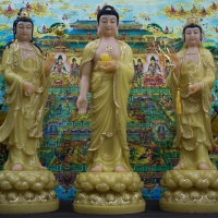 Tượng Phật Tam Thánh Đứng Đá Thạch Anh Viền Vàng Nổi 88cm1