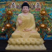 Tượng Phật Thích Ca Đá Thạch Anh Viền Vàng Đế Vuông 70cm1