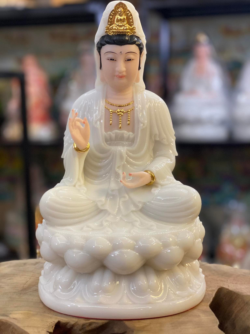 Tượng Quan Âm Bột Đá Trắng 30Cm | Shop Văn Hóa Phẩm Phật Giáo Phong Thủy
