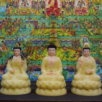 Phật Tây Phương Tam Thánh Thạch Anh Viền Vàng 30cm