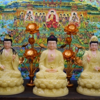 Phật Tây Phương Tam Thánh Thạch Anh Viền Vàng